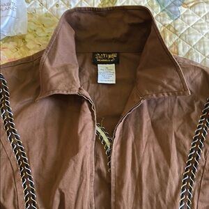 BOB MACKIE Panhandle Slim Brown Casual Button Down Shirt with Woven Trim